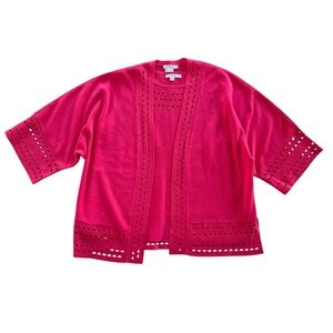 Chico’s Women’s L 2 Pink Dried Roses Knit Cut-Out Open Front Cardigan & Tank Set